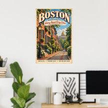 Retro Boston Massachusetts Reis Beacon Hill