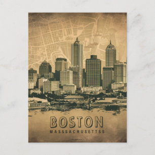  Retro Boston Massachusetts Stadsplattegrond Briefkaart