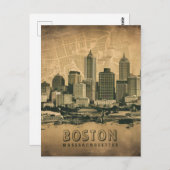  Retro Boston Massachusetts Stadsplattegrond Briefkaart (Voorkant / Achterkant)