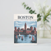 Retro Boston Sailboat Massachusetts Skyline Travel Briefkaart (Staand voorkant)