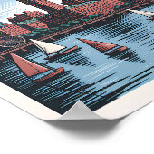 Retro Boston Sailboat Massachusetts Skyline Travel Poster (Hoek)