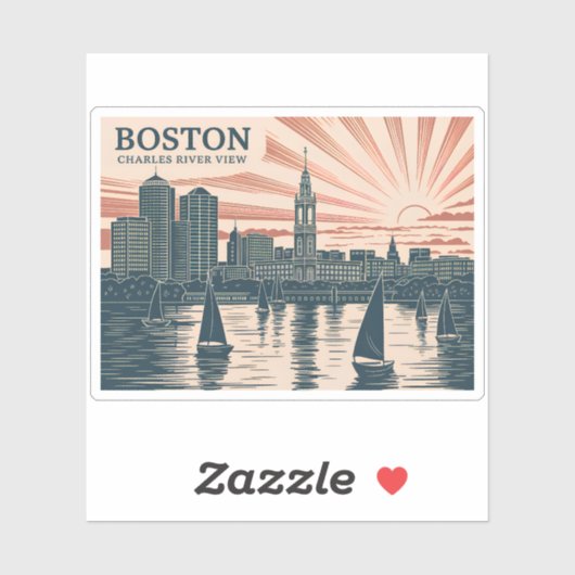 Retro Boston Sailboats Skyline WPA  Classic Sticker (Vel)