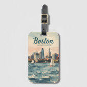 Retro Boston Silhouet & Zeilboten | Massachusetts Bagagelabel (Voorkant (verticaal))