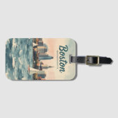 Retro Boston Silhouet & Zeilboten | Massachusetts Bagagelabel (Voorkant (horizontaal))