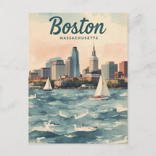Retro Boston Silhouet & Zeilboten Massachusetts Briefkaart