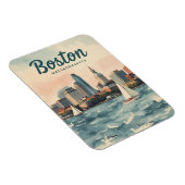 Retro Boston Silhouet & Zeilboten | Massachusetts Magneet (Rechterzijde)