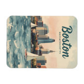 Retro Boston Silhouet & Zeilboten | Massachusetts Magneet (Horizontaal)