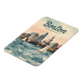 Retro Boston Silhouet & Zeilboten | Massachusetts Magneet (Linkerzijde)