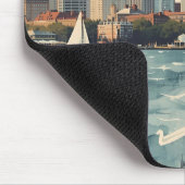 Retro Boston Silhouet & Zeilboten | Massachusetts Muismat (Hoek)