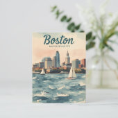 Retro Boston Skyline & Sailboats | Massachusetts Briefkaart (Staand voorkant)