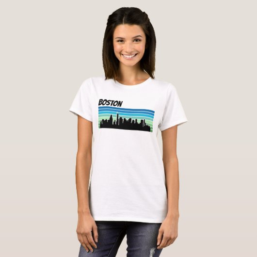 Retro Boston Skyline T-shirt (Voorkant volledig)