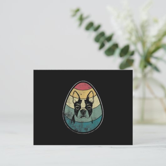 Retro  Boston Terrier Dog Happy Easter Aankondigingskaart (Staand voorkant)