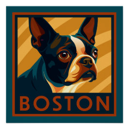 Retro Boston Terrier Portret Perfect Poster