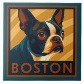 Retro Boston Terrier Portret Tegeltje (Voorkant)