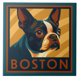Retro Boston Terrier Portret Tegeltje