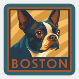 Retro Boston Terrier Portret Vierkante Sticker