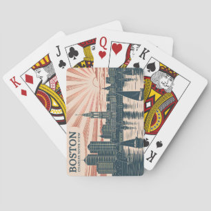 Retro Boston Zeilboten Silhouette Kunst Klassieke Pokerkaarten