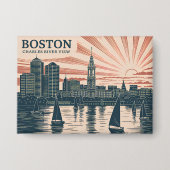 Retro Boston Zeilboten Skyline Art Classic Bold Button (Voorkant)