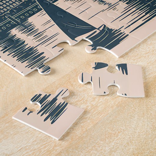 Retro Boston Zeilboten Skyline Art Classic Bold Legpuzzel (Zijkant)