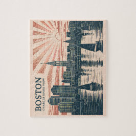 Retro Boston Zeilboten Skyline Art Classic Bold Legpuzzel