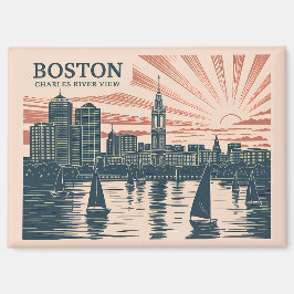 Retro Boston Zeilboten Skyline Art Classic Bold Magneet
