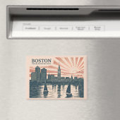 Retro Boston Zeilboten Skyline Art Classic Bold Magneet (Insitu (Vaatwasser))