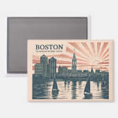 Retro Boston Zeilboten Skyline Art Classic Bold Magneet (Voorkant / Achterkant)