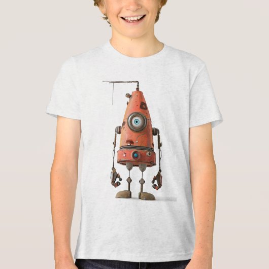Retro Bot One-Eye — Rusty Oranje Droid Tri-Blend Shirt (Voorkant)