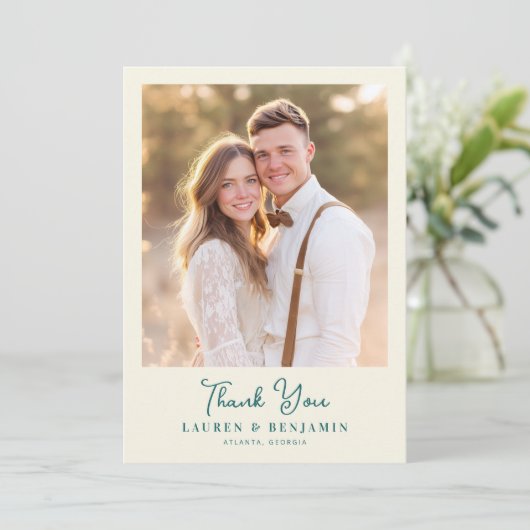 Retro Botanica and Teal Wedding Bedankkaart (Staand voorkant)