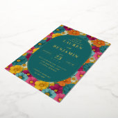 Retro Botanica and Teal Wedding Folie Uitnodiging (Gedraaid)