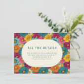 Retro Botanica and Teal Wedding Informatiekaartje (Staand voorkant)