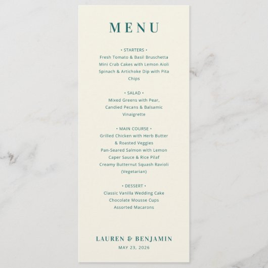 Retro Botanica and Teal Wedding Menu (Voorkant)