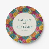 Retro Botanica and Teal Wedding Papieren Bordje (Voorkant)