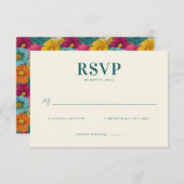 Retro Botanica and Teal Wedding RSVP Kaartje (Voorkant / Achterkant)