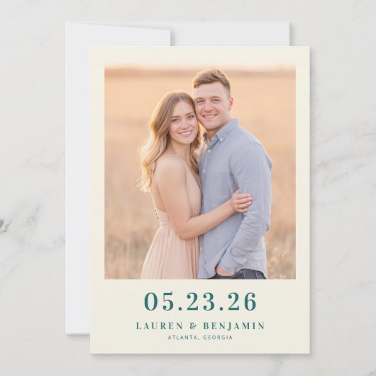 Retro Botanica and Teal Wedding Save The Date (Voorkant)