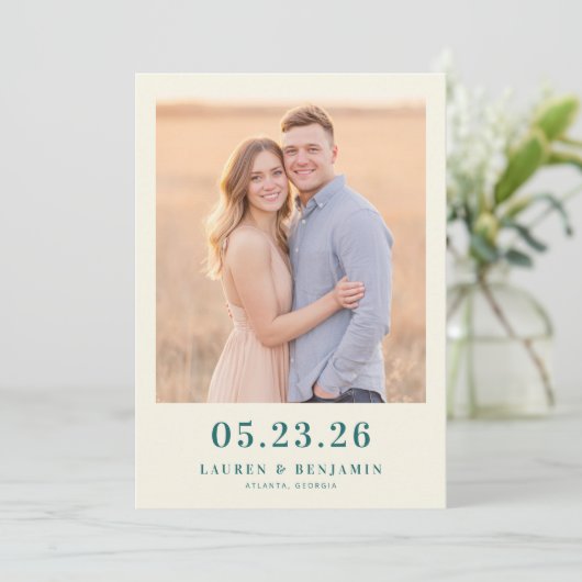 Retro Botanica and Teal Wedding Save The Date (Staand voorkant)