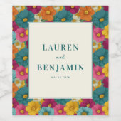 Retro Botanica and Teal Wedding Wijn Etiket (Enkel label)