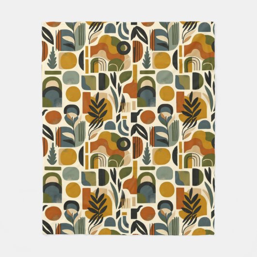 Retro Botanica Geometrica Fleece Deken (Voorkant)