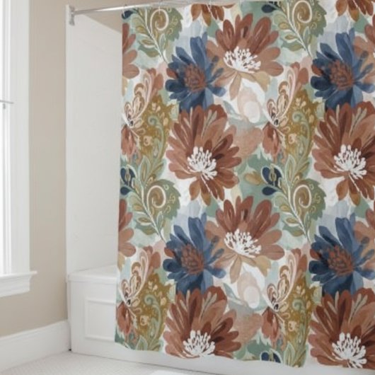 Retro Botanical Floral Shower Curtain Douchegordijn