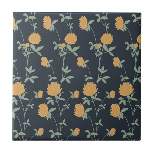 Retro Botanical Meadow Clover | Midnight Garden Tegeltje (Voorkant)