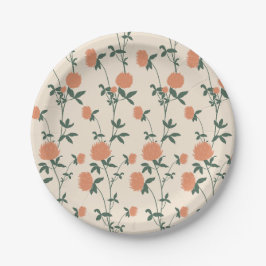 Retro Botanical Meadow Clover | Sunbaked Clay Papieren Bordje