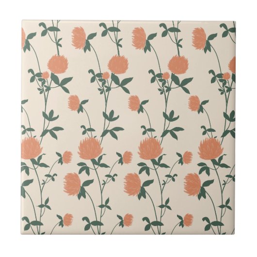 Retro Botanical Meadow Clover | Sunbaked Clay Tegeltje (Voorkant)