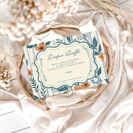 Retro Botanical Tile Baby Shower Diapper Raffle Informatiekaartje