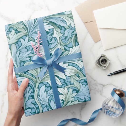 Retro botanisch patroon blauw cadeaupapier (Geschenken)