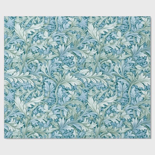 Retro botanisch patroon blauw cadeaupapier (Vlak)