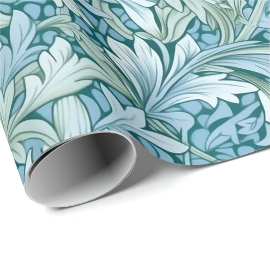 Retro botanisch patroon blauw cadeaupapier (Rol Hoek)