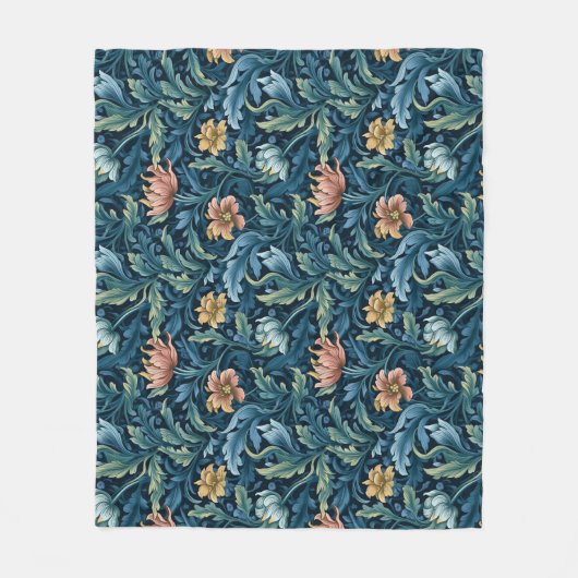 Retro botanisch patroon blauw fleece deken (Voorkant)