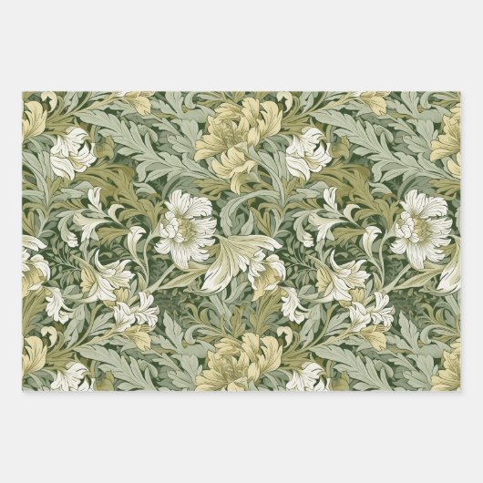 Retro botanisch patroon blauw inpakpapier vel (Voorkant 2)