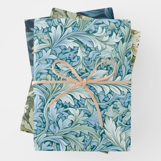 Retro botanisch patroon blauw inpakpapier vel (In situ)