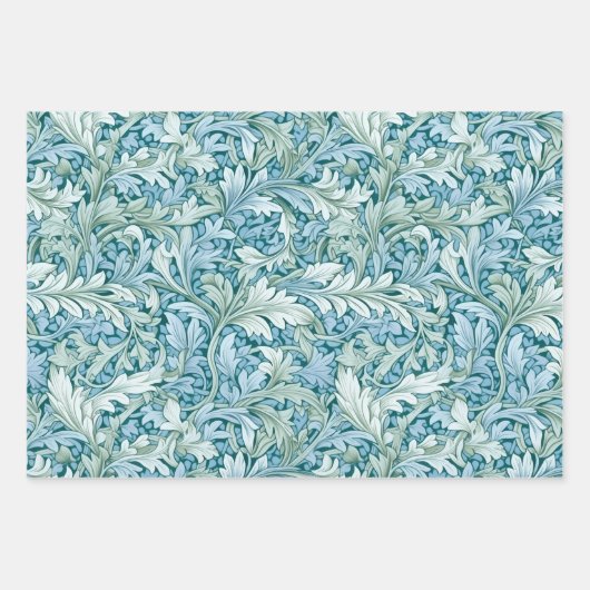 Retro botanisch patroon blauw inpakpapier vel (Voorkant)